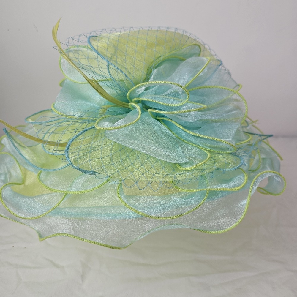 Forbusite Hat Womens Yellow Green Derby Church Easter Wide Brim Tea Garden Party